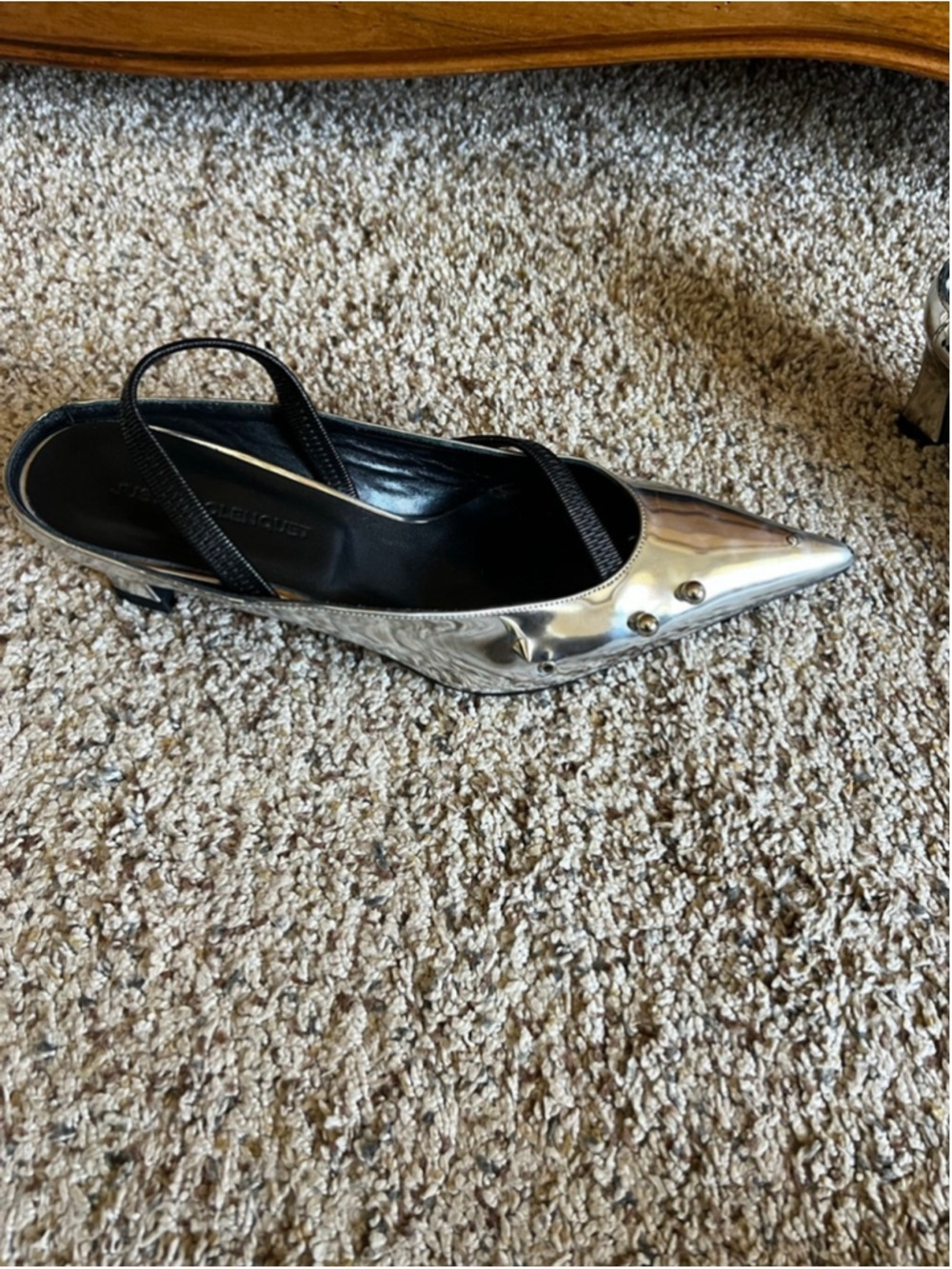New Justine Clenquet Silver Joy Kitten Heel Slingback Mules Size 7/37 - Picture 8 of 8